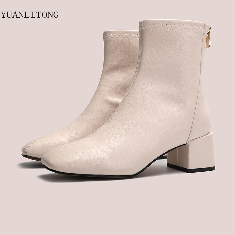 2023 Autumn/Winter New Network Red Slim Boots with Square Head Velvet Mid Cap Thick Heel and Zipper Back_voghion.com