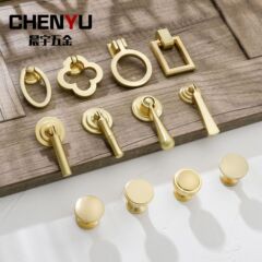 Simple golden copper natural color Chinese style wardrobe cabinet drawer hidden buckle bedside table hanging ring single hole furniture hardware handle