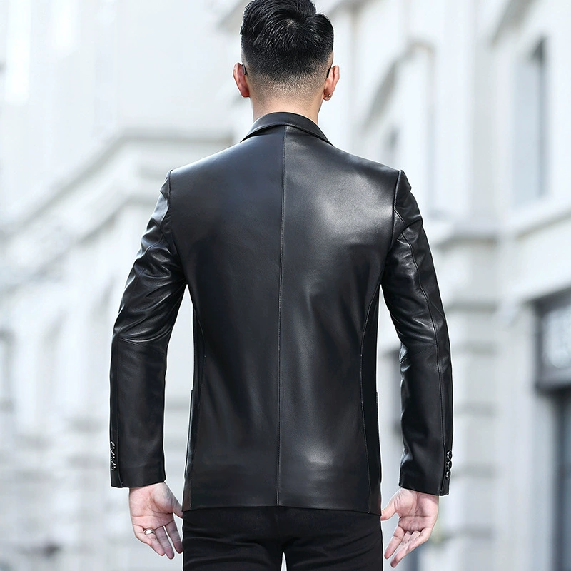 Короткий костюм, пиджак для отдыха, натуральная кожа, slim fit