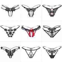 情趣内裤女性感蕾丝开档免脱全透明夜店sm珍珠按摩丁字裤欧美设计