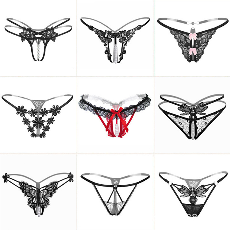 Sexy Lingerie for Women, Lace Open-Crotch, Fully Transparent, Nightclub Sm Pearl Massage Thong, European and American Design