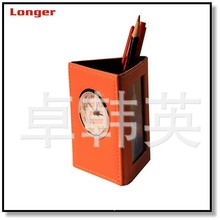 批發皮革鍾筆筒酒店用品創意辦公禮品皮革鍾筆筒    LG-B014