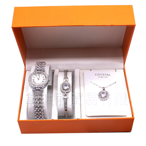 Foreign trade women's watch three-piece set micro business fashion quartz watch bracelet necklace Wristwatch set