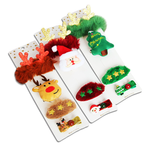 Cross-border hot selling Christmas hair accessories rubber band brooch clip set Christmas gift hair clip wholesale