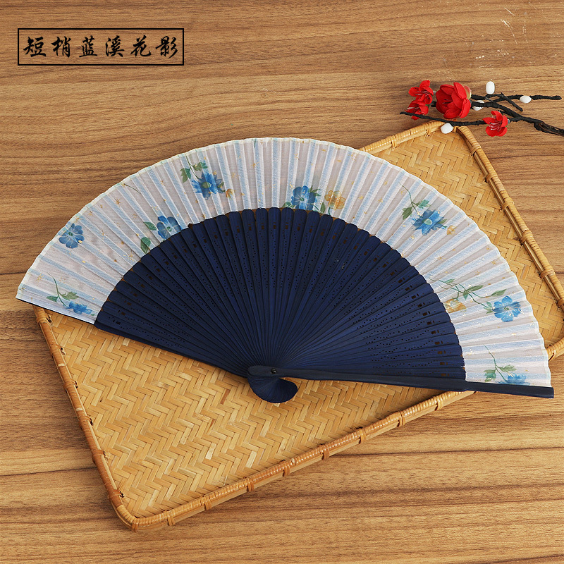 Bambú estilo chino corto danza ventilador Han ropa estilo antiguo plegable ventilador talla artesanía fila ventilador publicidad ventilador al por mayor