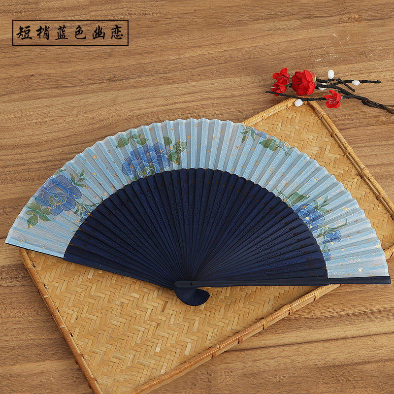 Bambú estilo chino corto danza ventilador Han ropa estilo antiguo plegable ventilador talla artesanía fila ventilador publicidad ventilador al por mayor