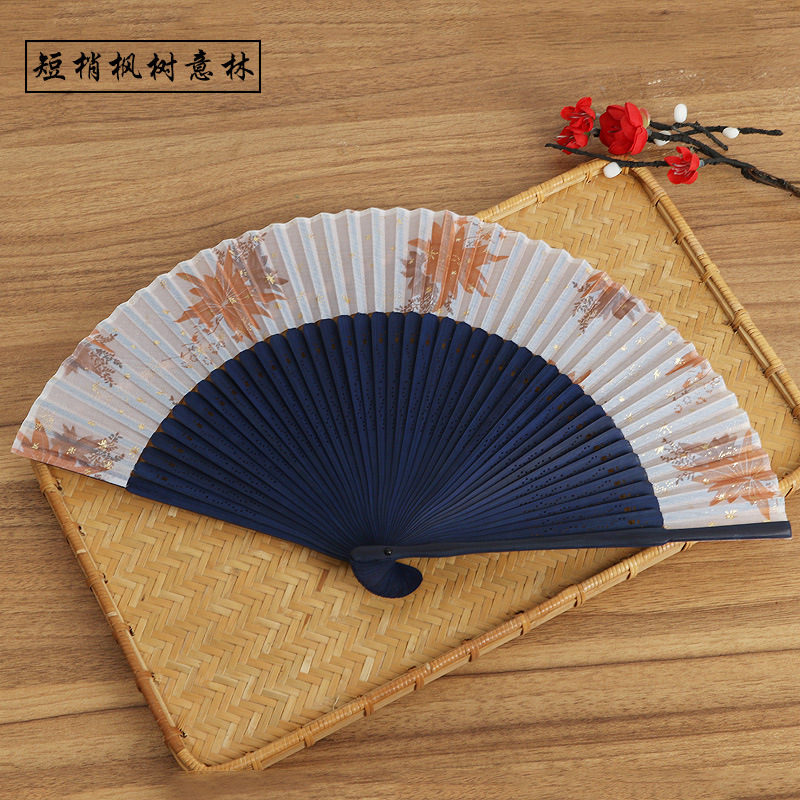 Bambú estilo chino corto danza ventilador Han ropa estilo antiguo plegable ventilador talla artesanía fila ventilador publicidad ventilador al por mayor