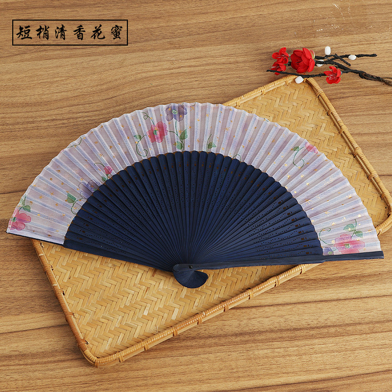 Bambú estilo chino corto danza ventilador Han ropa estilo antiguo plegable ventilador talla artesanía fila ventilador publicidad ventilador al por mayor