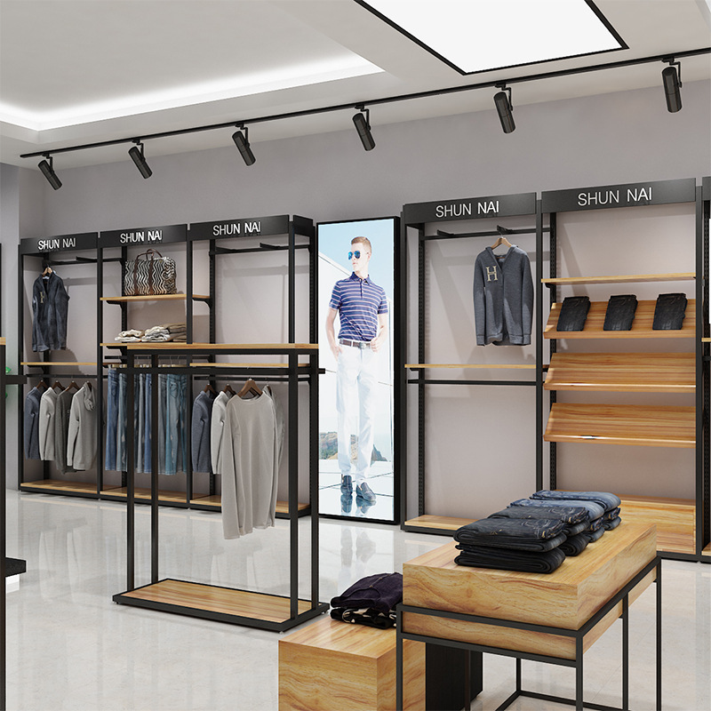 Estantes de exhibición de ropa para tienda de ropa masculina, estantes de exhibición de trajes de hierro forjado de varias capas, accesorios de exhibición de ropa