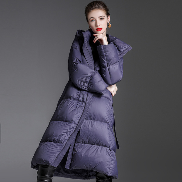 Long fashionable elite down jacket with hood