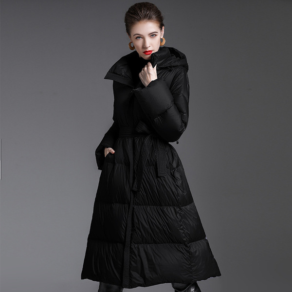 Long fashionable elite down jacket with hood