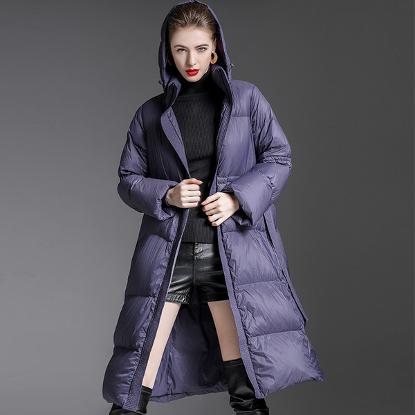 Long fashionable elite down jacket with hood