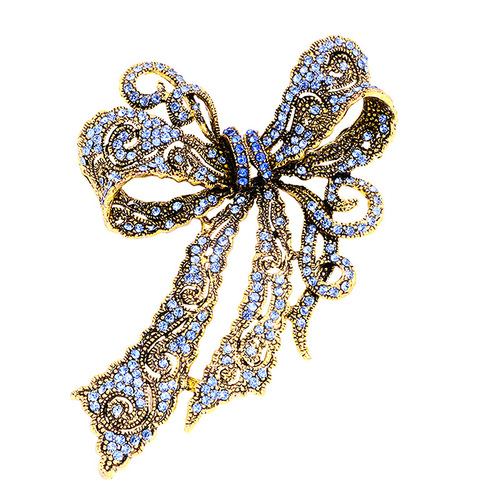 Cross-border hot selling creative rhinestone brooch alloy electroplated retro bow women's corsage high-end accessories pin