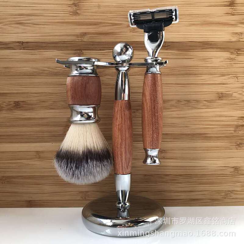 Factory wholesale beard brush suit Rosewood metal handle three-layer manual razor shaver suit Factory wholesale beard brush suit Rosewood metal handle three-layer manual razor shaver suit