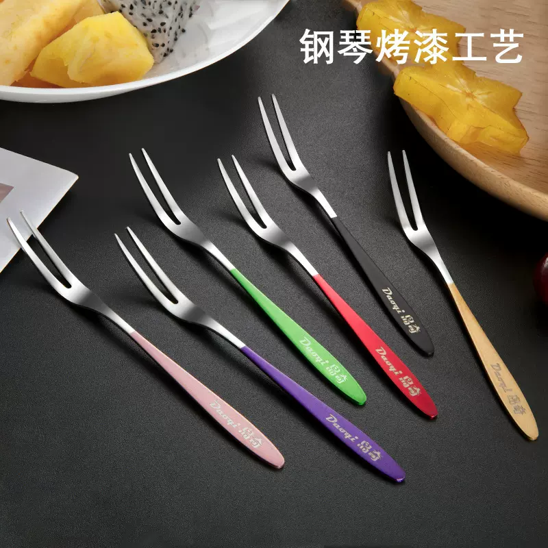 岛奇304不锈钢水果叉家用加厚镀金创意叉子甜品月饼蛋糕叉批发