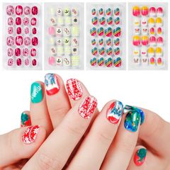 24-piece nail stickers with adhesive backing, Christmas cartoon bagged child-friendly wearable colorful nail decals