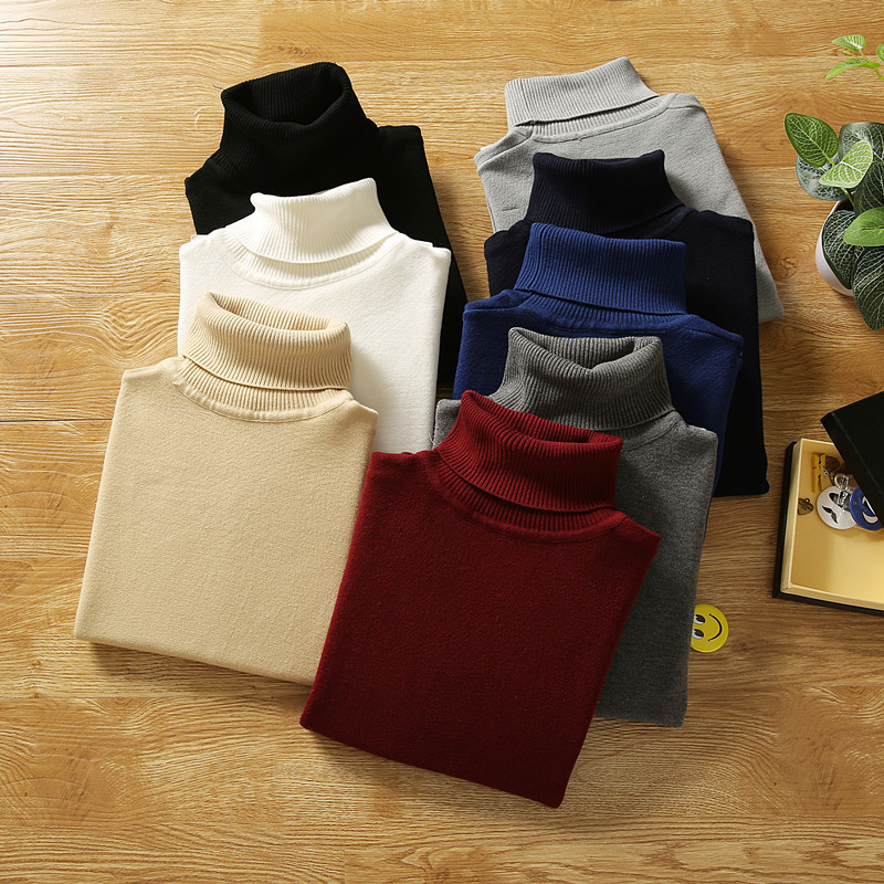 2025 Autumn and Winter Cross-Border New Men's Knitted Turtleneck Pullover Fashionable Pure Color Slim Warm Youth Sweater for Men