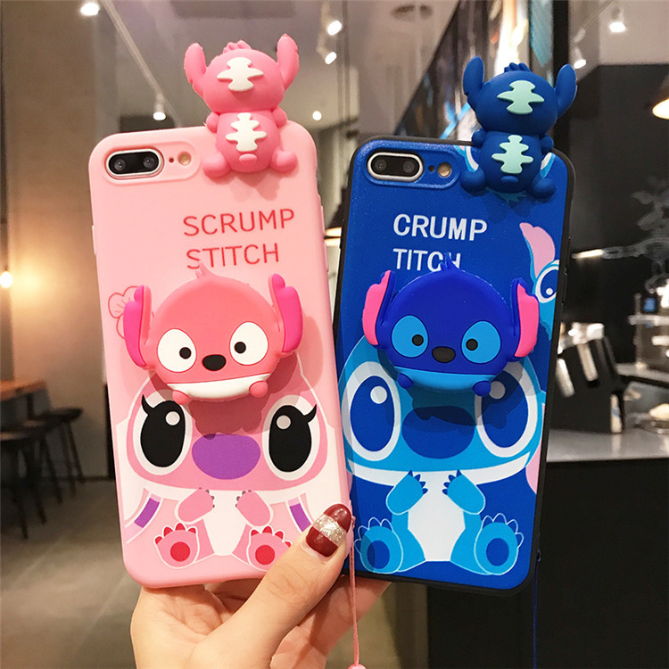 Suitable for iphone13promax lying stitch 14plus Apple 15 bracket lanyard cute 12 phone case
