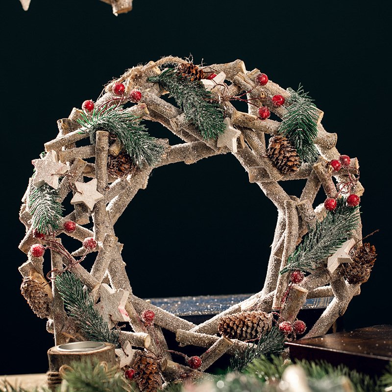 Navidad guirnaldas de madera vinas frutas rojas pentagramas colgantes cafetería hotel centro comercial decoración colgante de pared