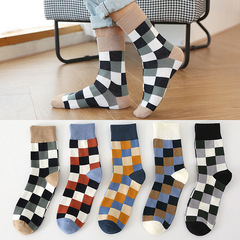 秋冬新品襪子男 休閒格子中筒襪 英倫風格棉質男襪 保暖透氣棉襪