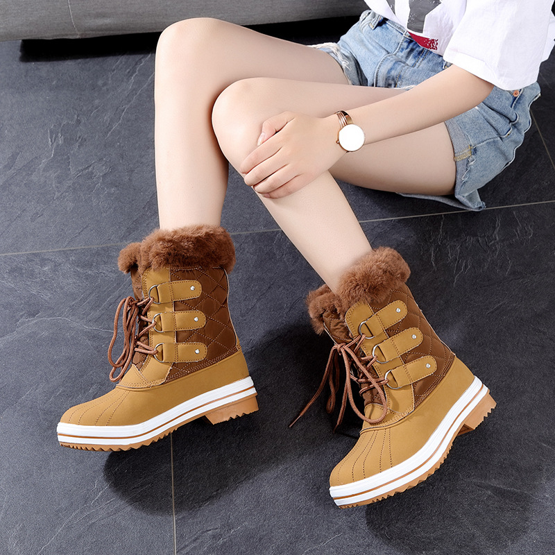 Botas de nieve de talla grande transfronteriza estilo europeo y americano botas de algodón de lana plana para mujer fábrica al por mayor entrega de una pieza