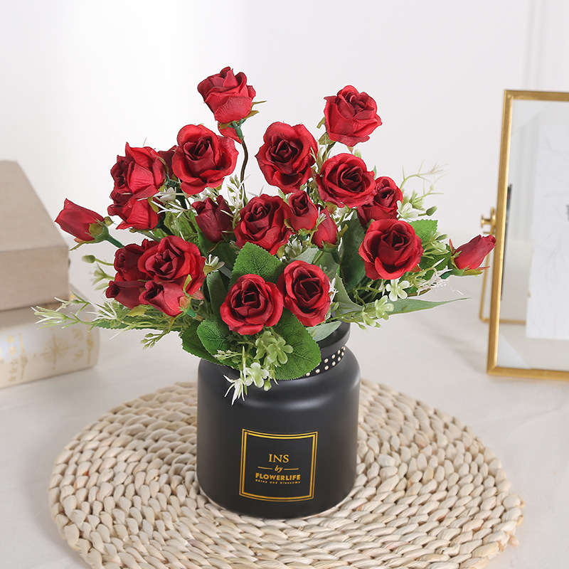 Lover Home Furnishing Wedding celebration decorate simulation Bouquet of flowers Small potted Decoration rose Hand tied bouquet prop Artificial flower