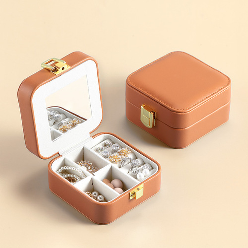 Internet celebrity candy-colored jewelry storage box pu leather flip-top jewelry storage box portable mini girl jewelry box