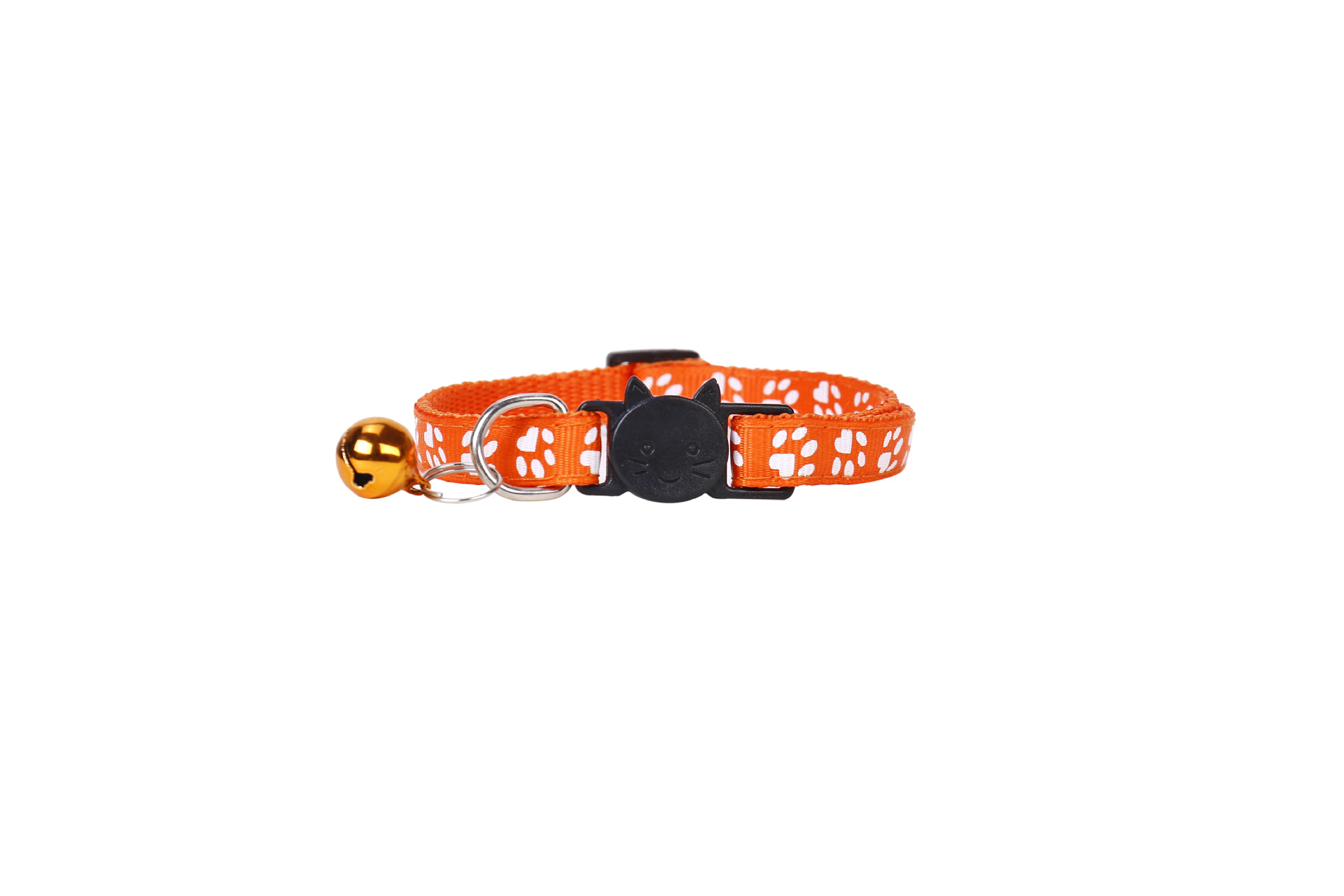 Collar para mascotas con estampado de huellas, correas, hebilla de seguridad, hebilla con cabeza de gato, campana, material de nailon para gatos