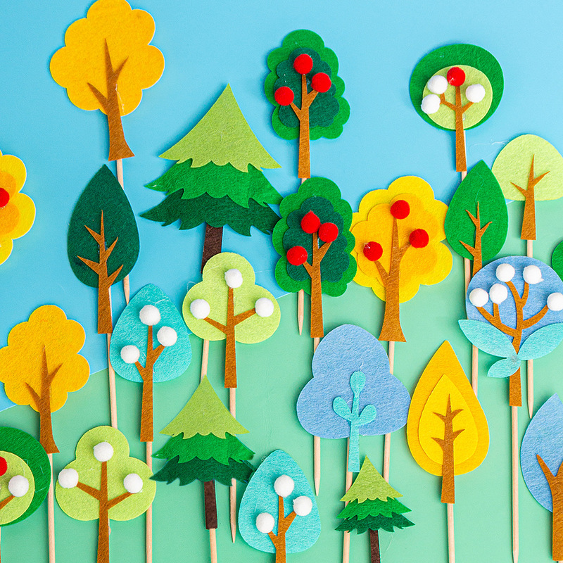 Private Cake Decoration Mixed Color Multi-layer Autumn Mori Felt Tree Cake Card Plug-in Party Dessert Table Layout