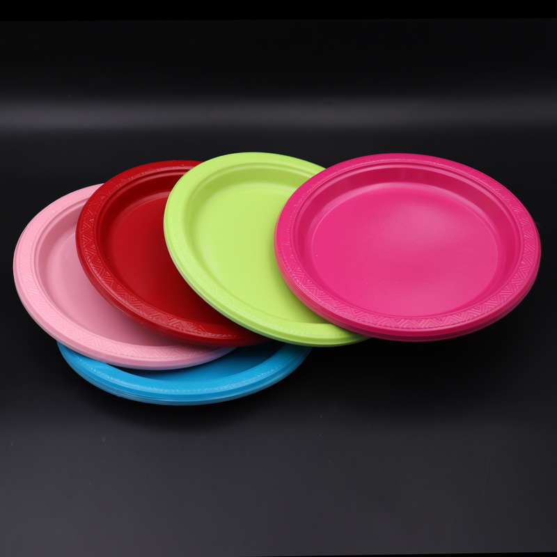 Disposable plastic dinner plate 7 inch red large dish fruit plate plate salad steak Western food plate round wholesale