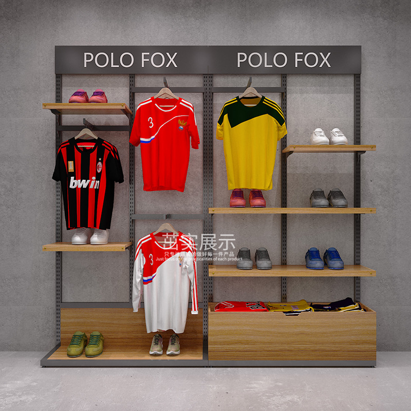 Estante de exhibición para tienda de ropa, estante de pared para camisetas deportivas, estante de exhibición de hierro para tienda de ropa masculina, estante de exhibición para tienda.