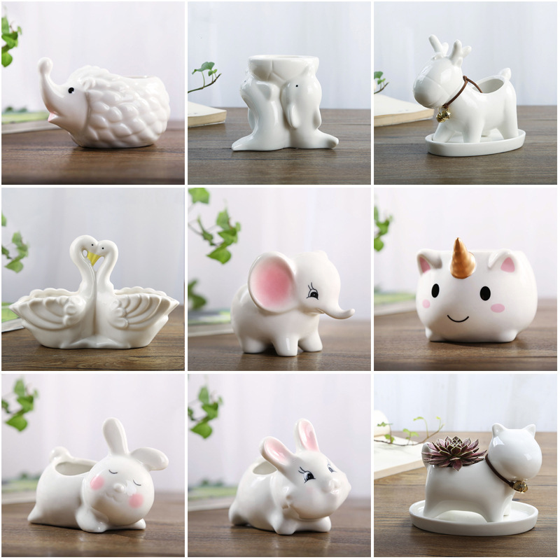 Cartoon cute fleshy flower pot plant pure white ceramic creative simple desktop meat mini thumb pot wholesale