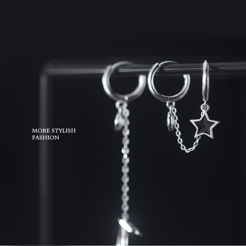 Eloch s925 botón de orejas de plata femenina versión coreana fresca de pentagrama negro dulce agujero de orejas de diamante único pendientes G7416