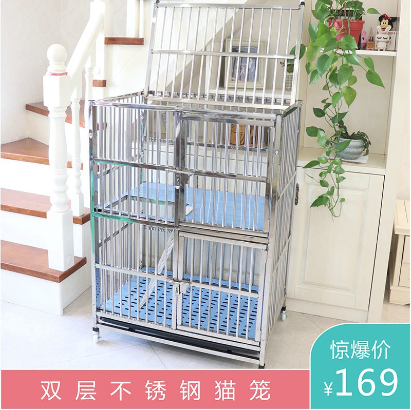 고양이 케이지 고양이 빌라 사각 튜브 애완 동물 케이지 대형 고양이 하우스 고양이 케이지 3 층 스테인레스 스틸 고양이 케이지