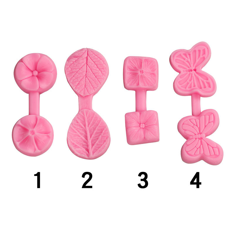 Múltiples molde de doble cara en relieve decoración de la torta fondant molde de silicona DIY textura de la flor Pétalo trébol de cuatro hojas molde de presión