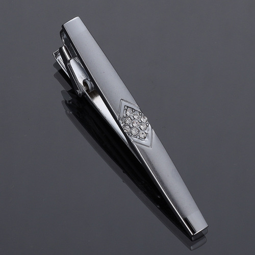 Wholesale men's formal silver tie clip with diamonds, fashionable and simple business sandblasted matte glossy diamond tie clip