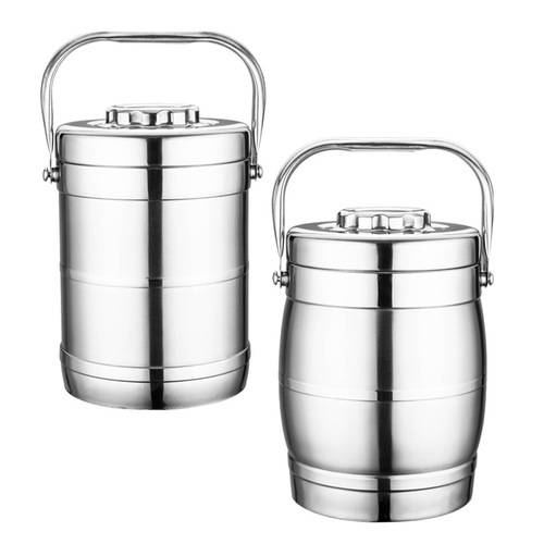 Non-magnetic stainless steel double-layer pot, office worker and student insulated lunch box, bowl and drum-shaped vacuum insulated bucket, convenient rice bucket