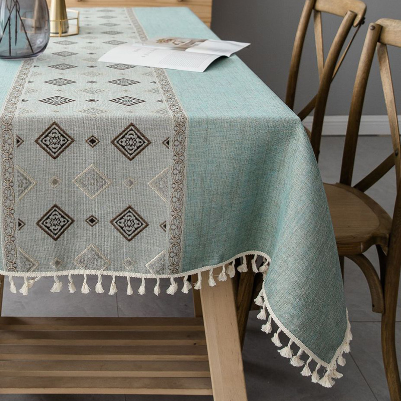 Cross-Border Amazon Pastoral Style Tablecloth Cotton and Linen Rectangular Table Runner Table Mat Coffee Table Cloth Dining Tablecloth Wholesale American Style