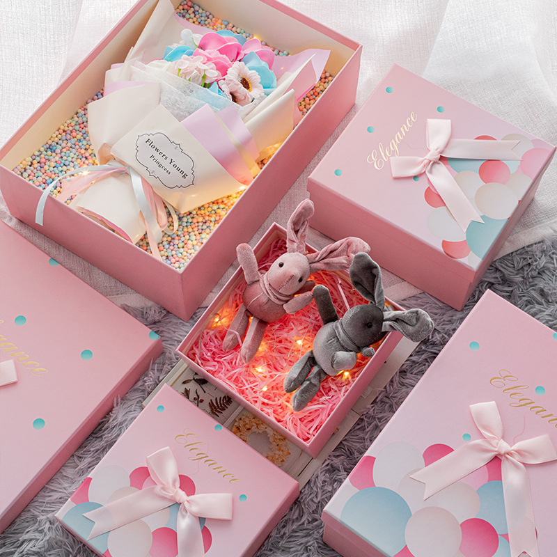 厂家情人节粉色礼品盒化妆品生日礼物包装盒少女心大号天地盖礼盒