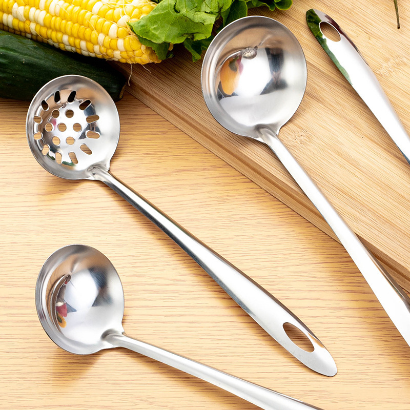 Stainless Steel Hot Pot Spoon and Strainer Set Kitchen Cooking Utensils with Handle Hotel Restaurant Commercial Supplies Soup Spoon
