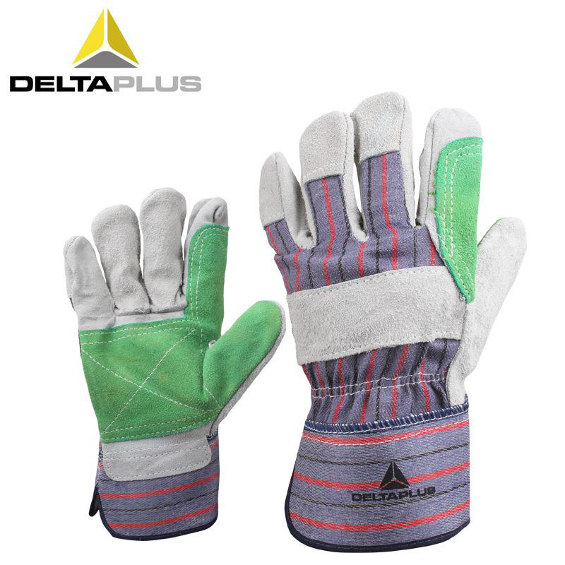 代尔塔204208双层牛皮劳保手套耐磨损机械风险搬运工作手套