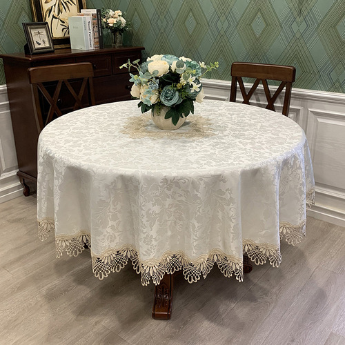 Tablecloth Fabric Round Tablecloth Lace Round Large Table European Style Dining Tablecloth Simple Solid Color Home Use Tablecloth Dust Cover