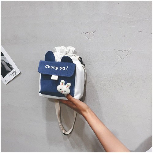 ins Japanese canvas crossbody bag  new style small fresh and cute internet celebrity student drawstring bucket shoulder bag for women