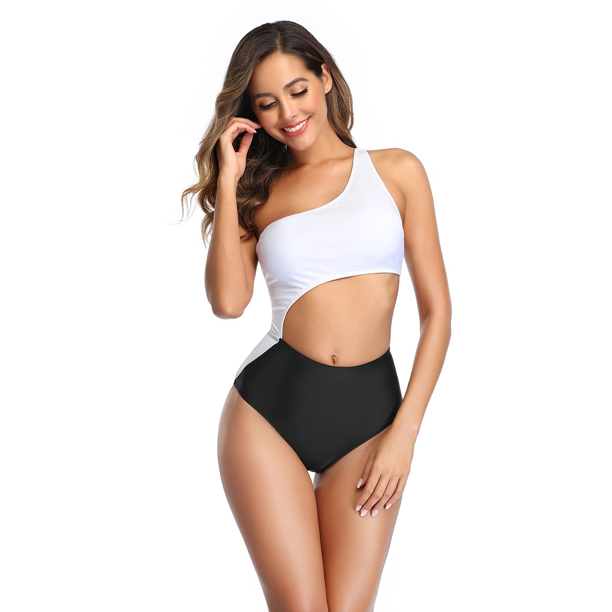 European and American New Solid Color One-piece Swimsuit One-shoulder Sexy Bikini AliExpress Amazon Swimsuit Swimsuit