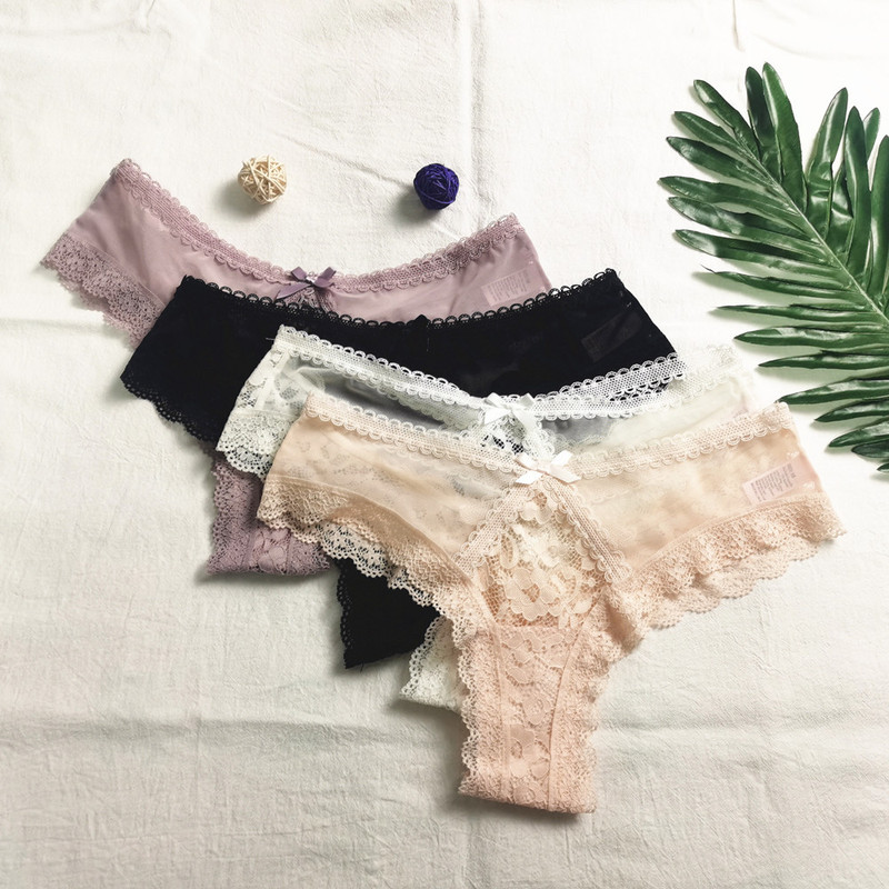 European and American thong new sexy underwear women's lace transparent hollow women's T-String cotton crotch short underpants