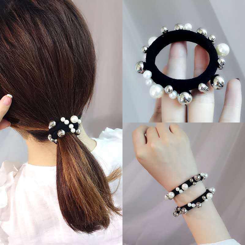 Korean Hair Accessories Headwear Simple All-match Elegant Pearl Hair Rope Headband Seamless Hair Ring Bracelet Dual-use Hair Tie