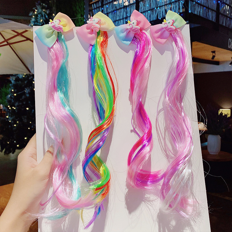 Children's Wig Hairpin Performance Colorfulful Wig Hairpin Hair Accessories Cartoon Unicorn Princess Curly Hair Cute Clip