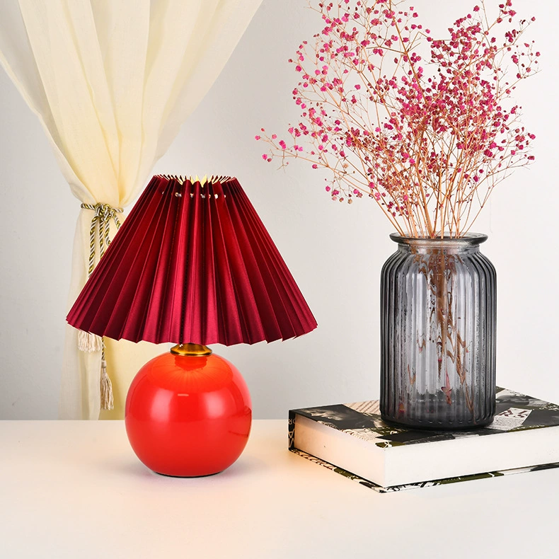 Table Lamp INS Retro Pleated Shade, Ceramic Base, USB/12W Options, Bedside Night Light