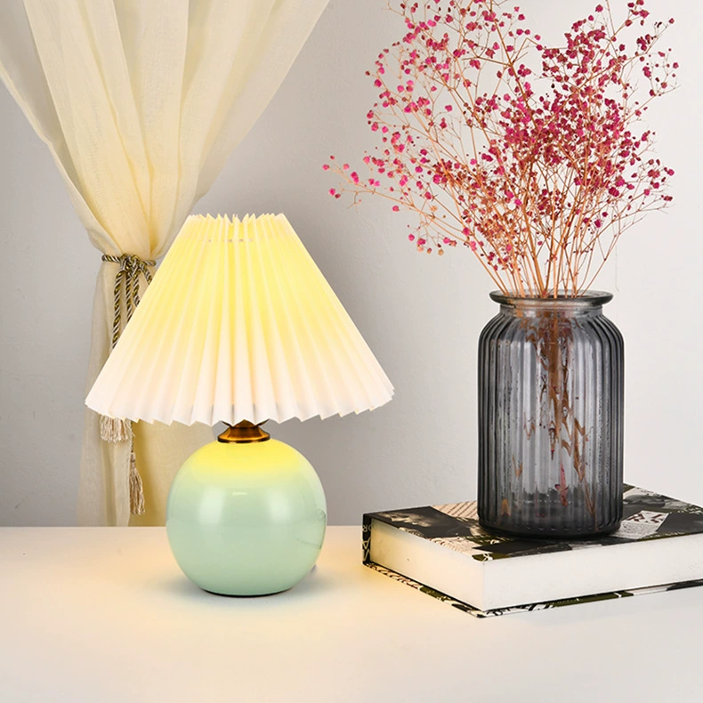 Table Lamp INS Retro Pleated Shade, Ceramic Base, USB/12W Options, Bedside Night Light