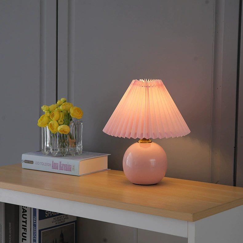 Table Lamp INS Retro Pleated Shade, Ceramic Base, USB/12W Options, Bedside Night Light
